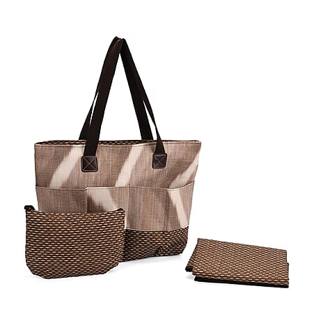 Set of 3- Khaki Tote Bag, Pouch & Picnic Mat