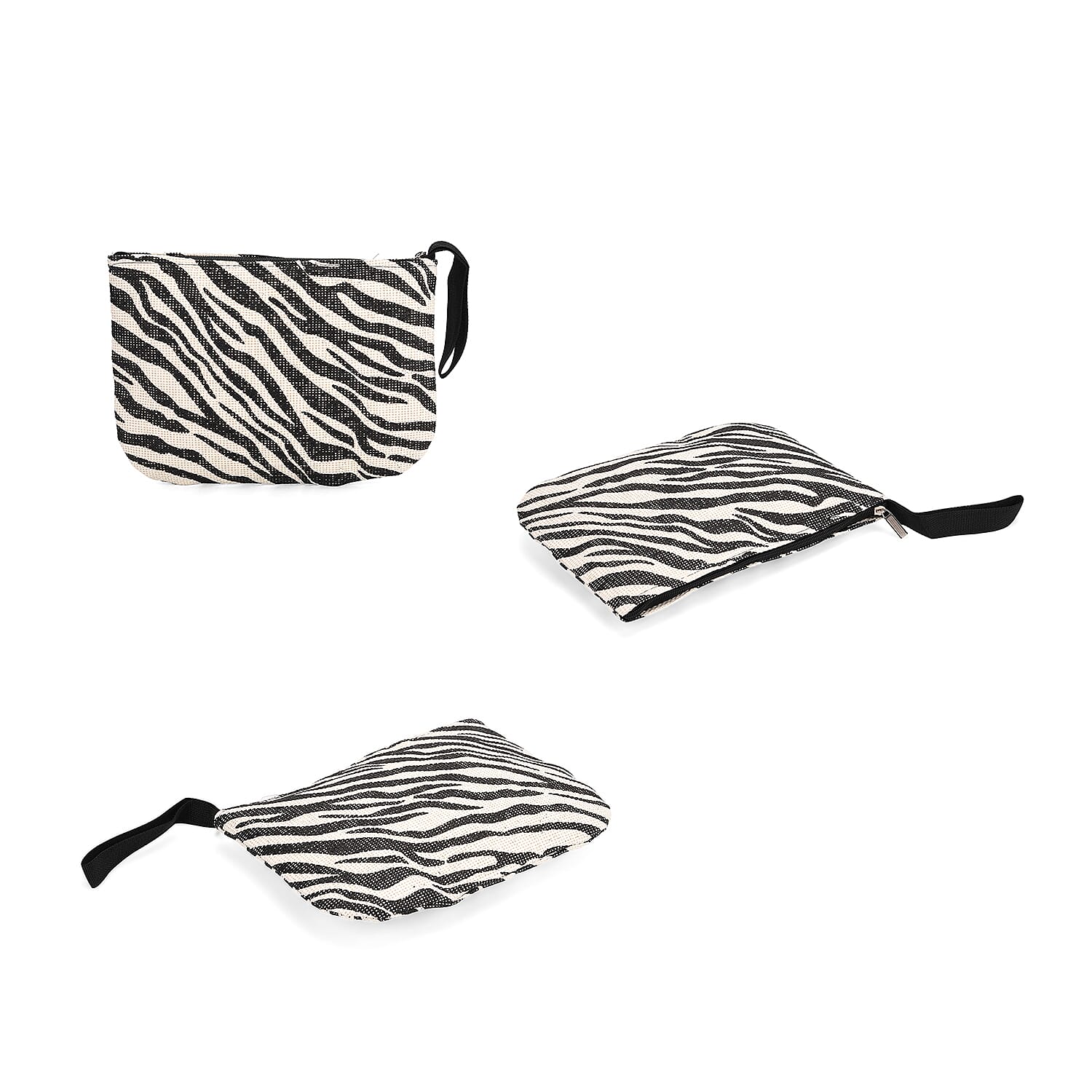 Set of 3- Zebra Striped Pattern Tote Bag, Pouch & Picnic Mat - Black & White