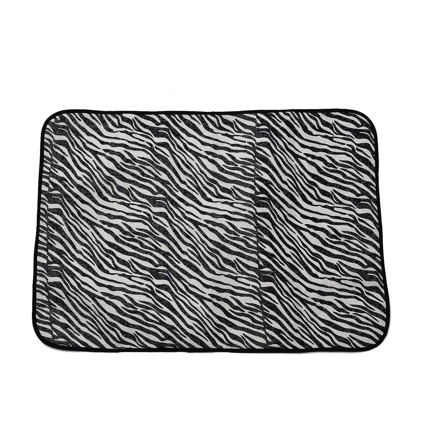 Set of 3- Zebra Striped Pattern Tote Bag, Pouch & Picnic Mat - Black & White