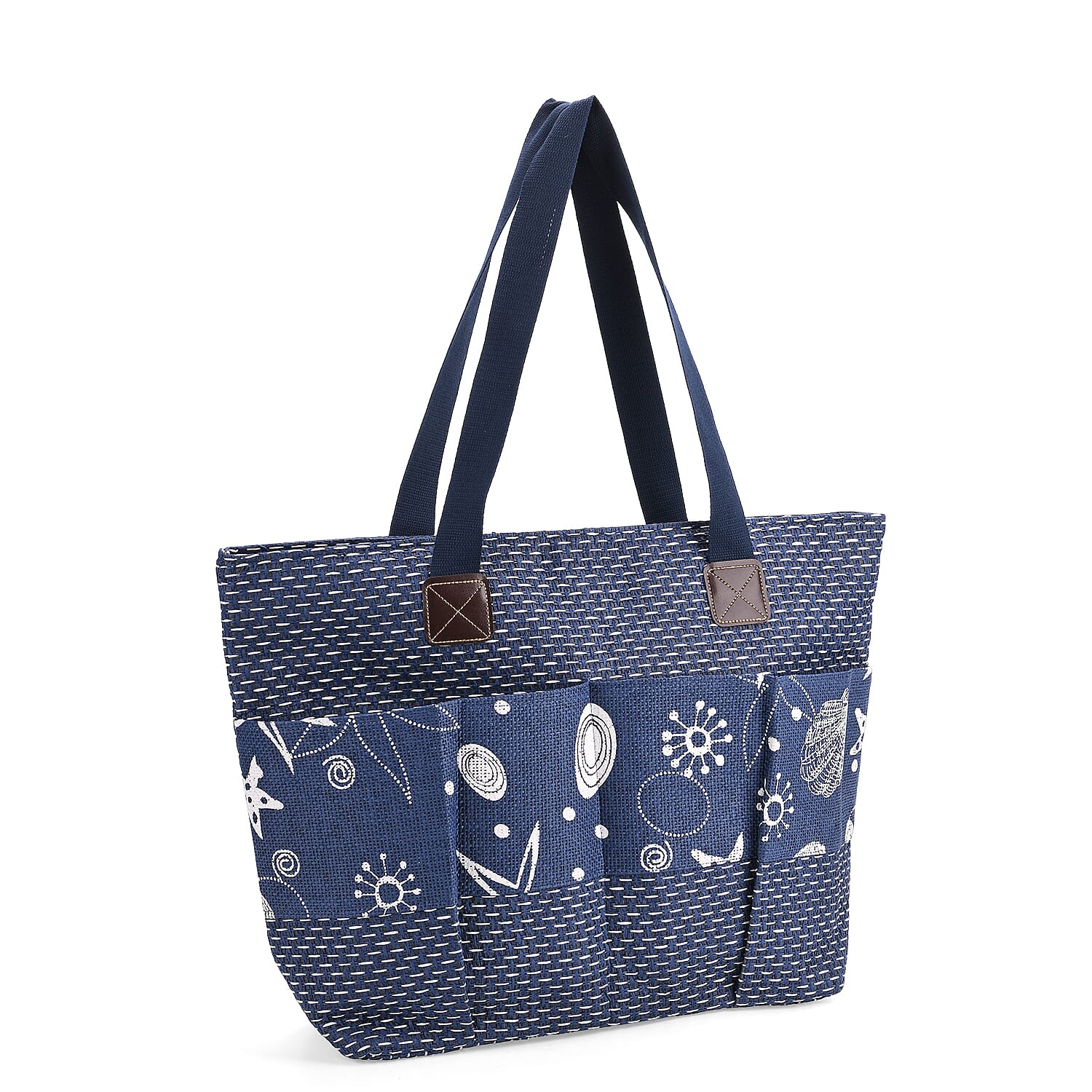 Set of 3- Ocean Patterned Tote Bag, Pouch - Picnic Mat - Blue