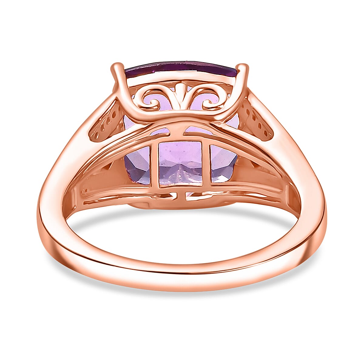 AAA Rose De France Amethyst, Rhodolite Garnet & White Zircon Solitaire Ring in 18K Vermeil Rose Gold Plated Sterling Silver 6.46 Ct. AAA Rose De France Amethyst, Rhodolite Garnet & White Zircon Solitaire Ring in 18K Vermeil Rose Gold Plated Sterling Silver 6.46 Ct.