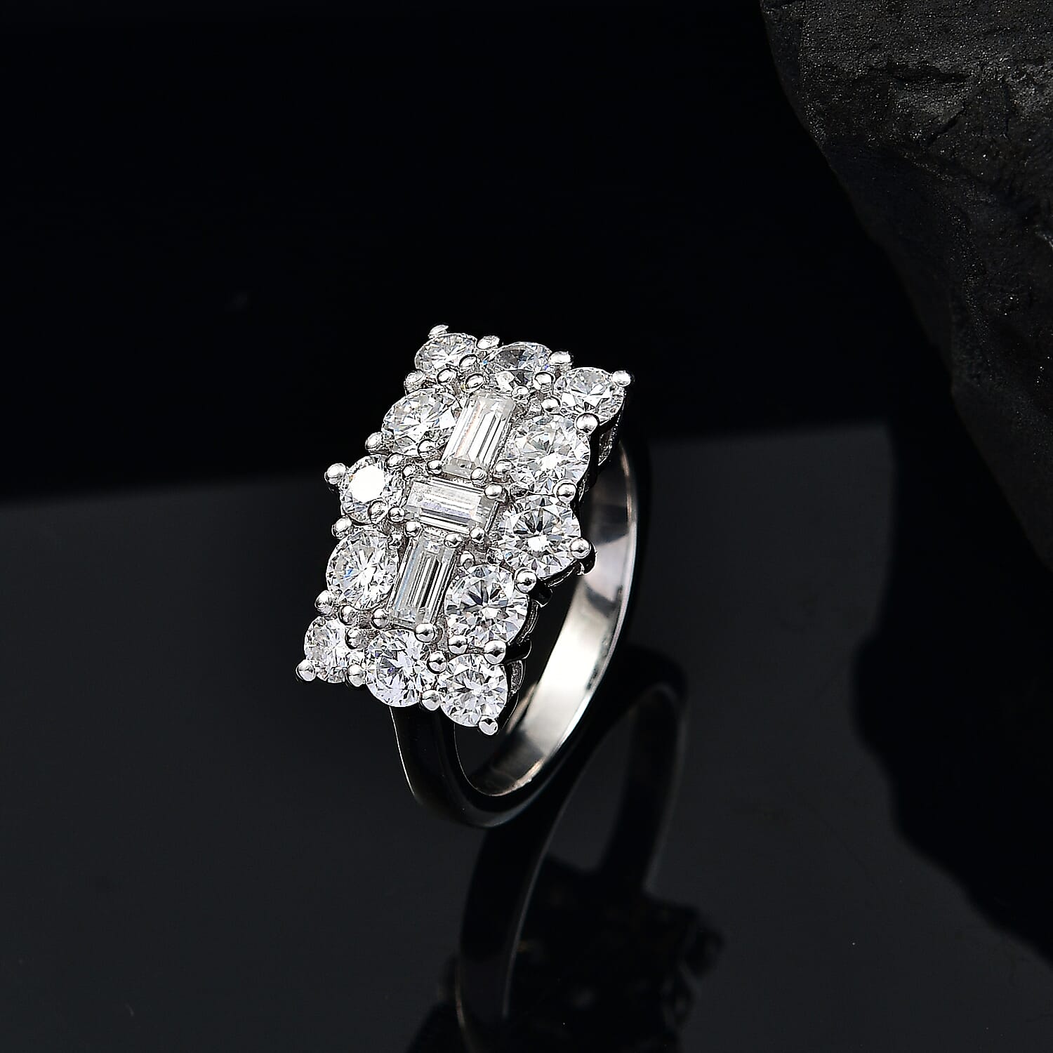 Moissanite Boat Ring in Sterling Silver 2.32 Ct.