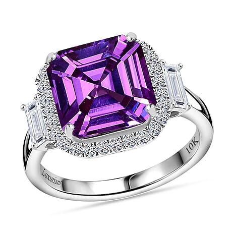 10K White Gold AAA Lab Grown Color Change Sapphire, Lab Grown Diamond EF, VS Solitaire Ring, Gold Wt.3.74 Gms  6.230  Ct.