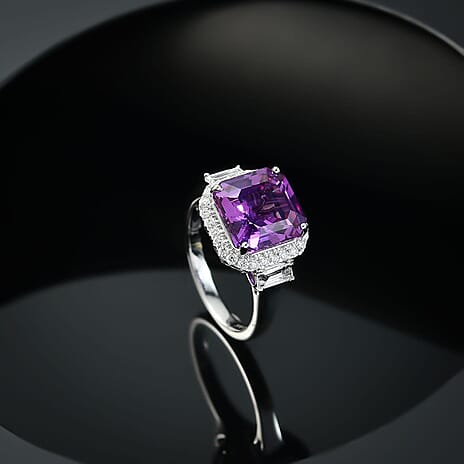 10K White Gold AAA Lab Grown Color Change Sapphire, Lab Grown Diamond EF, VS Solitaire Ring, Gold Wt.3.74 Gms  6.230  Ct.