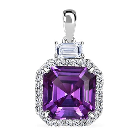 10K White Gold AAA Lab Grown Color Change Sapphire, Lab Grown Diamond Main Stone With Side Stone Pendant, Gold Wt.2.29 Gms  6.030  Ct.