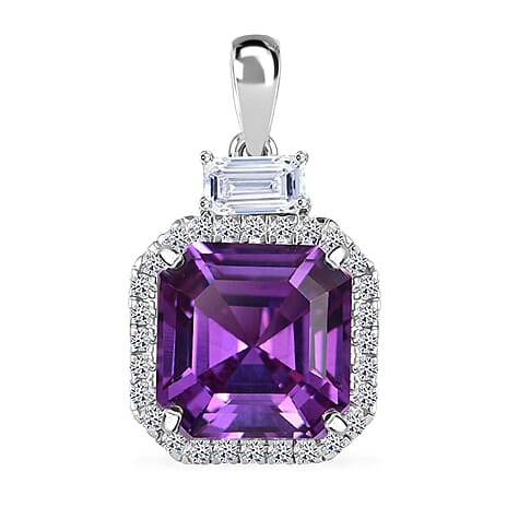 10K White Gold AAA Lab Grown Color Change Sapphire, Lab Grown Diamond Main Stone With Side Stone Pendant, Gold Wt.2.29 Gms  6.030  Ct.