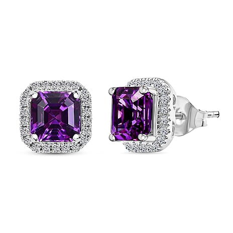 10K White Gold AAA Lab Grown Color Change Sapphire, Lab Grown Diamond EF, VS Solitaire Stud Push Post Earring, Gold Wt.2.47 Gms  5.050  Ct.