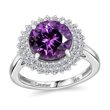 Certified and Appraised LUXURIANT 10K White Gold AAA Lab Grown Purple Sapphire, Lab Grown Diamond EF, VS Halo Ring 4.48 Ct. Certified and Appraised LUXURIANT 10K White Gold AAA Lab Grown Purple Sapphire, Lab Grown Diamond EF, VS Halo Ring 4.48 Ct.
