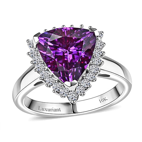 10K White Gold AAA Lab Grown Color Change Sapphire, Lab Grown Diamond Solitaire Ring, Gold Wt.3.52 Gms  3.870  Ct.