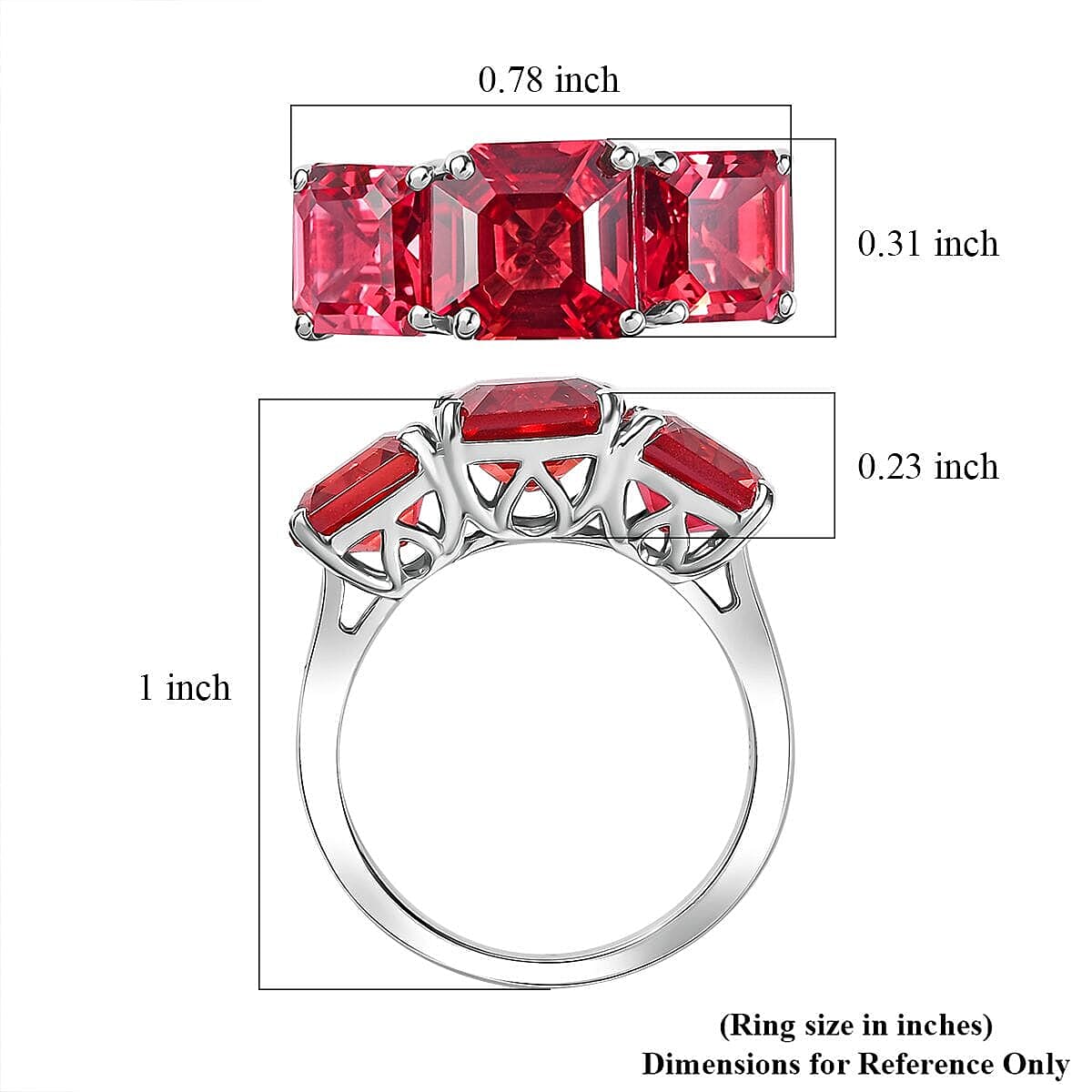 10K White Gold AAA Lab Grown Padparadscha Sapphire 3 Stone Ring 7.95 ct, Gold Wt. 3.46 Gms 7.950 Ct. 10K White Gold AAA Lab Grown Padparadscha Sapphire 3 Stone Ring 7.95 ct, Gold Wt. 3.46 Gms 7.950 Ct.