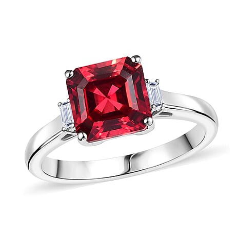 10K White Gold AAA Lab Grown Padparadscha Sapphire, Lab Grown Diamond Solitaire Ring, Gold Wt.2.75 Gms  3.200  Ct.