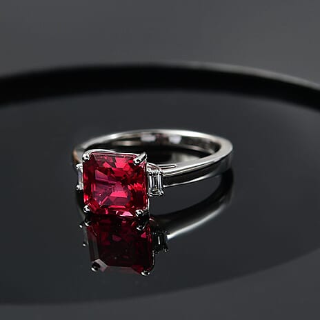10K White Gold AAA Lab Grown Padparadscha Sapphire, Lab Grown Diamond Solitaire Ring, Gold Wt.2.75 Gms  3.200  Ct.