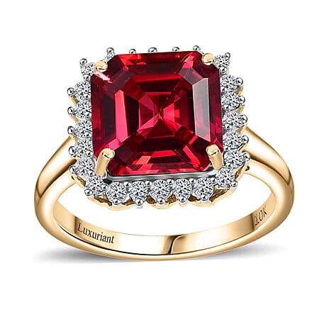 10K Yellow Gold AAA Lab Grown Padparadscha Sapphire, Lab Grown Diamond Main Stone With Side Stone Ring, Gold Wt.3.73 Gms  5.930  Ct.