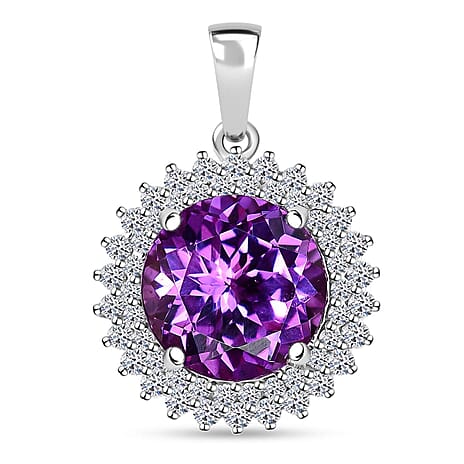 10K White Gold  AAA   Lab Grown Color Change Sapphire ,  Lab Grown Diamond  EF, VS Main Stone With Side Stone Pendant 5.90 ct,  Gold Wt. 2.18 Gms  4.480  Ct.