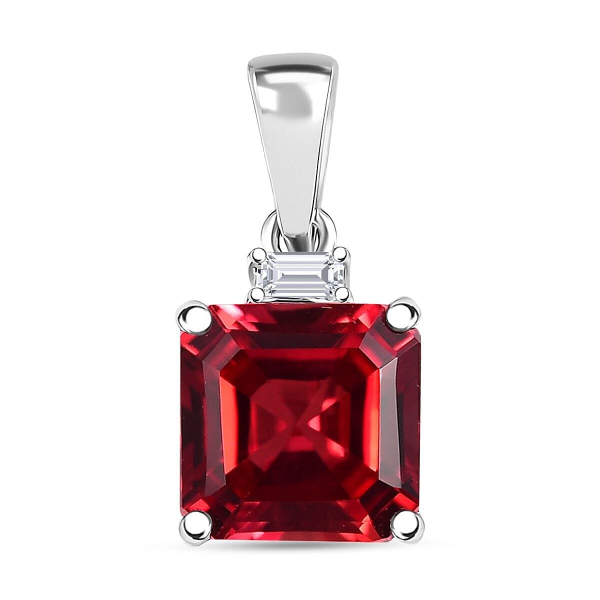 10K White Gold AAA Lab Grown Padparadscha Sapphire, Lab Grown Diamond Solitaire Pendant, Gold Wt.0.85 Gms  3.180  Ct.