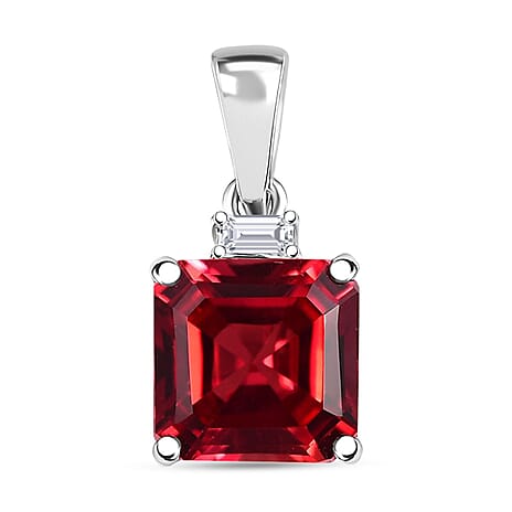 10K White Gold AAA Lab Grown Padparadscha Sapphire, Lab Grown Diamond Solitaire Pendant, Gold Wt.0.85 Gms  3.180  Ct.