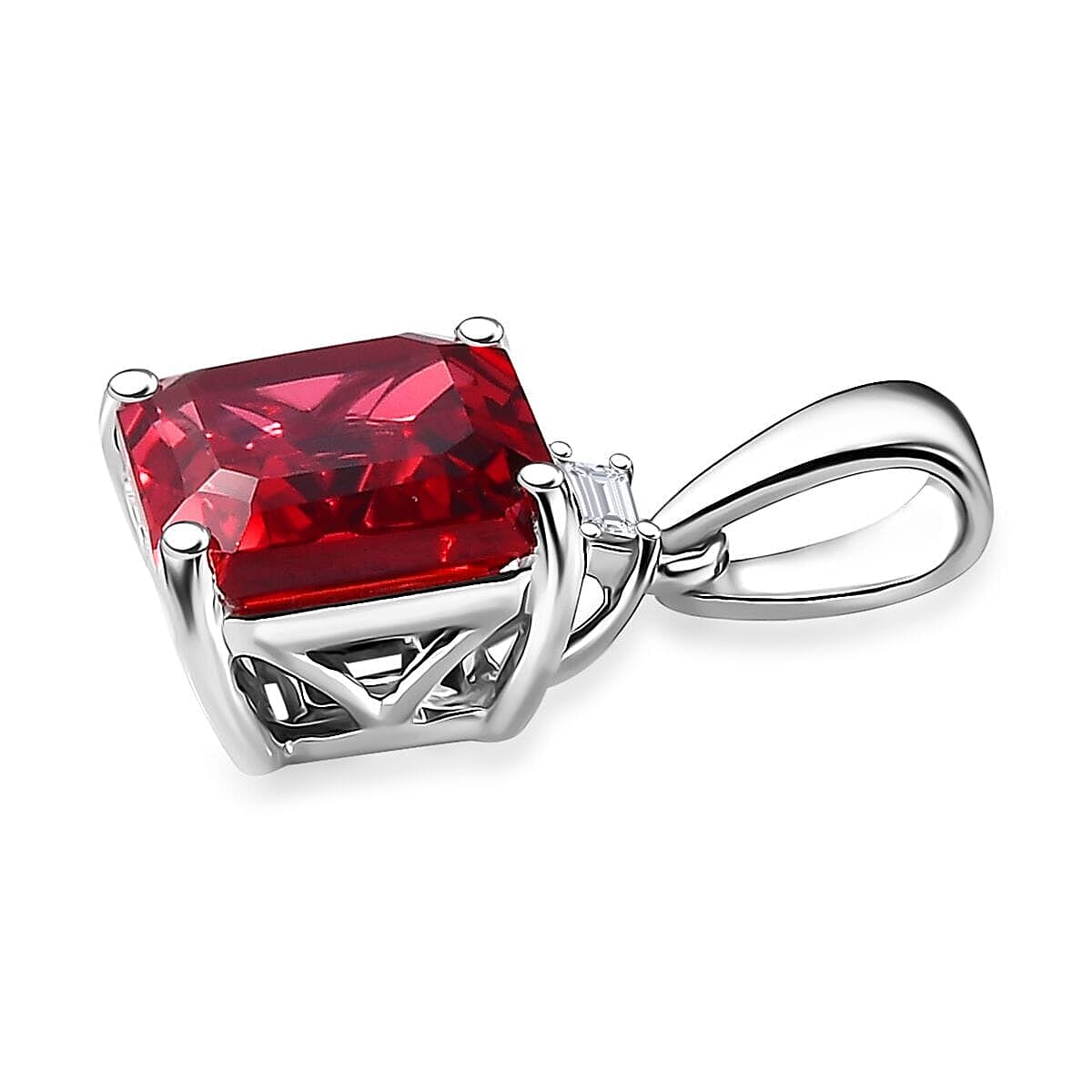 10K White Gold AAA Lab Grown Padparadscha Sapphire, Lab Grown Diamond Solitaire Pendant, Gold Wt.0.85 Gms  3.180  Ct.