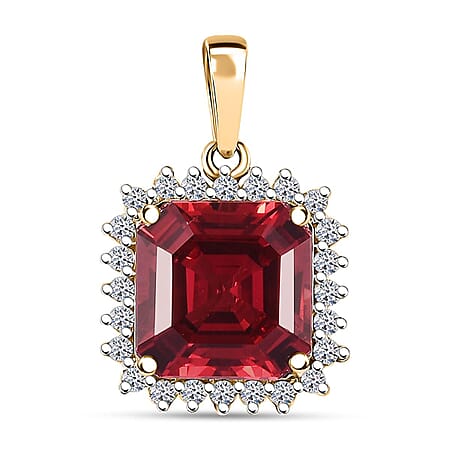 Certified and Appraised LUXURIANT 10K Yellow Gold AAA Lab Grown Padparadscha Sapphire, Lab Grown Diamond Halo Pendant 5.86 Ct.