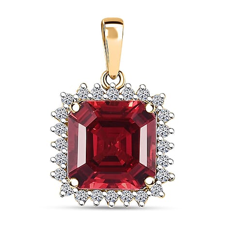 10K Yellow Gold AAA Lab Grown Padparadscha Sapphire, Lab Grown Diamond Main Stone With Side Stone Pendant, Gold Wt.1.95 Gms  5.860  Ct.