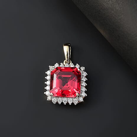 10K Yellow Gold AAA Lab Grown Padparadscha Sapphire, Lab Grown Diamond Main Stone With Side Stone Pendant, Gold Wt.1.95 Gms  5.860  Ct.