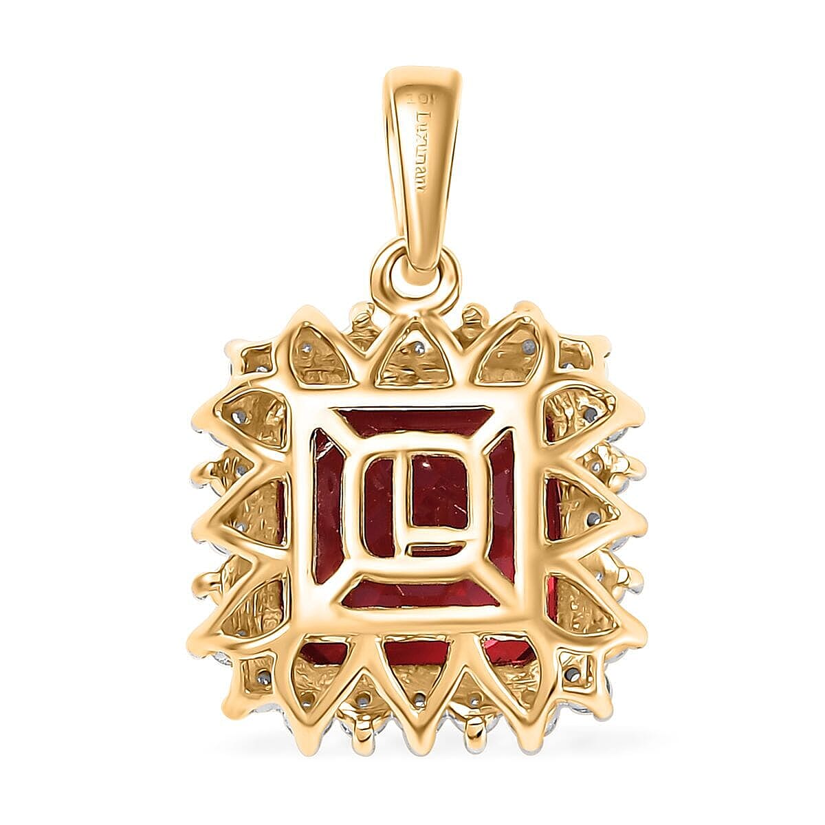 10K Yellow Gold AAA Lab Grown Padparadscha Sapphire, Lab Grown Diamond Main Stone With Side Stone Pendant, Gold Wt.1.95 Gms  5.860  Ct.