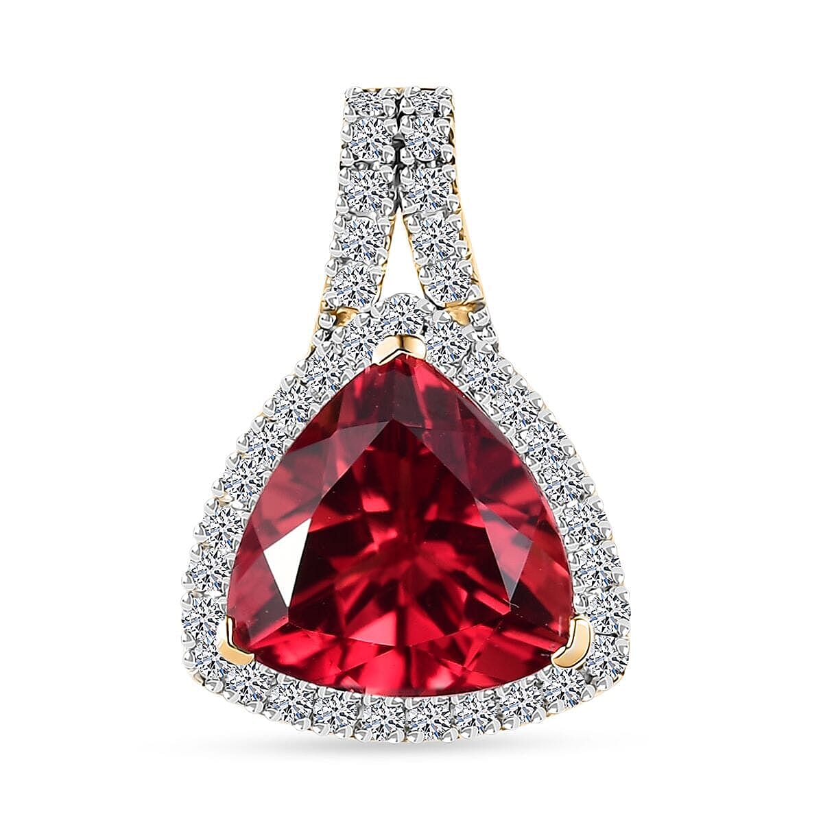 Luxuriant 9K Yellow Gold AAA Lab Grown Padparadscha Sapphire ,  Lab Grown Diamond  (VS-EF) AGI Certified Pendant with Chain (Size - 18) 3.87 Ct.