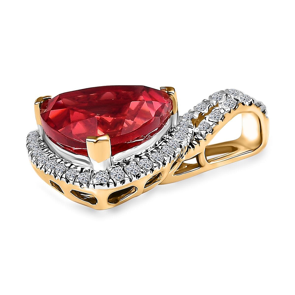 Luxuriant 9K Yellow Gold AAA Lab Grown Padparadscha Sapphire ,  Lab Grown Diamond  (VS-EF) AGI Certified Pendant with Chain (Size - 18) 3.87 Ct.