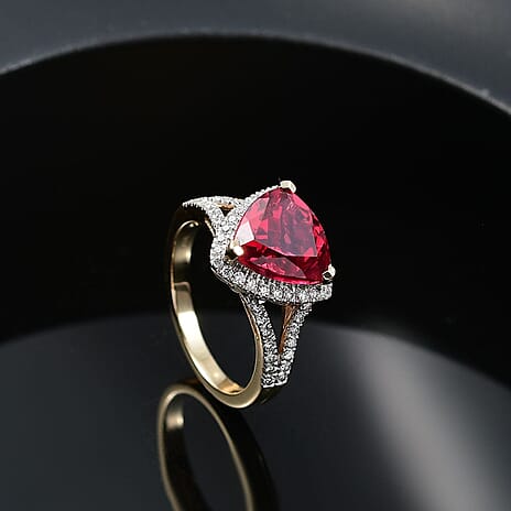 10K Yellow Gold  AAA   Lab Grown Padparadscha Sapphire ,  Lab Grown Diamond  EF, VS Main Stone With Side Stone Ring 5.29 ct,  Gold Wt. 3.71 Gms  4.030  Ct.