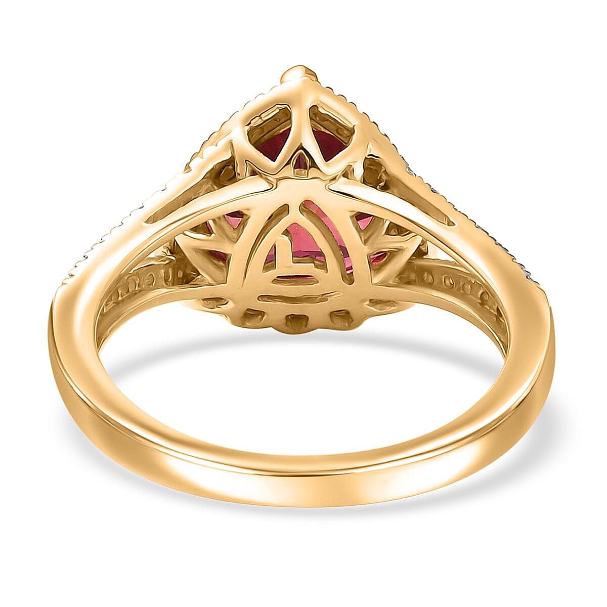 10K Yellow Gold AAA Lab Grown Padparadscha Sapphire , Lab Grown Diamond EF, VS Main Stone With Side Stone Ring 5.29 ct, Gold Wt. 3.84 Gms 4.030 Ct. 10K Yellow Gold AAA Lab Grown Padparadscha Sapphire , Lab Grown Diamond EF, VS Main Stone With Side Stone Ring 5.29 ct, Gold Wt. 3.84 Gms 4.030 Ct.