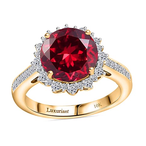 10K Yellow Gold  AAA   Lab Grown Padparadscha Sapphire ,  Lab Grown Diamond  EF, VS Main Stone With Side Stone Ring 5.50 ct,  Gold Wt. 3.55 Gms  4.320  Ct.