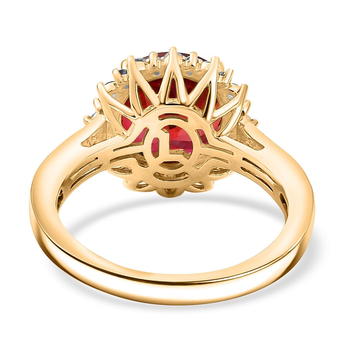 10K Yellow Gold AAA Lab Grown Padparadscha Sapphire , Lab Grown Diamond EF, VS Main Stone With Side Stone Ring 5.50 ct, Gold Wt. 3.55 Gms 4.320 Ct. 10K Yellow Gold AAA Lab Grown Padparadscha Sapphire , Lab Grown Diamond EF, VS Main Stone With Side Stone Ring 5.50 ct, Gold Wt. 3.55 Gms 4.320 Ct.
