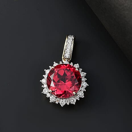 10K Yellow Gold AAA Lab Grown Padparadscha Sapphire, Lab Grown Diamond Solitaire Pendant, Gold Wt.2 Gms  4.270  Ct.