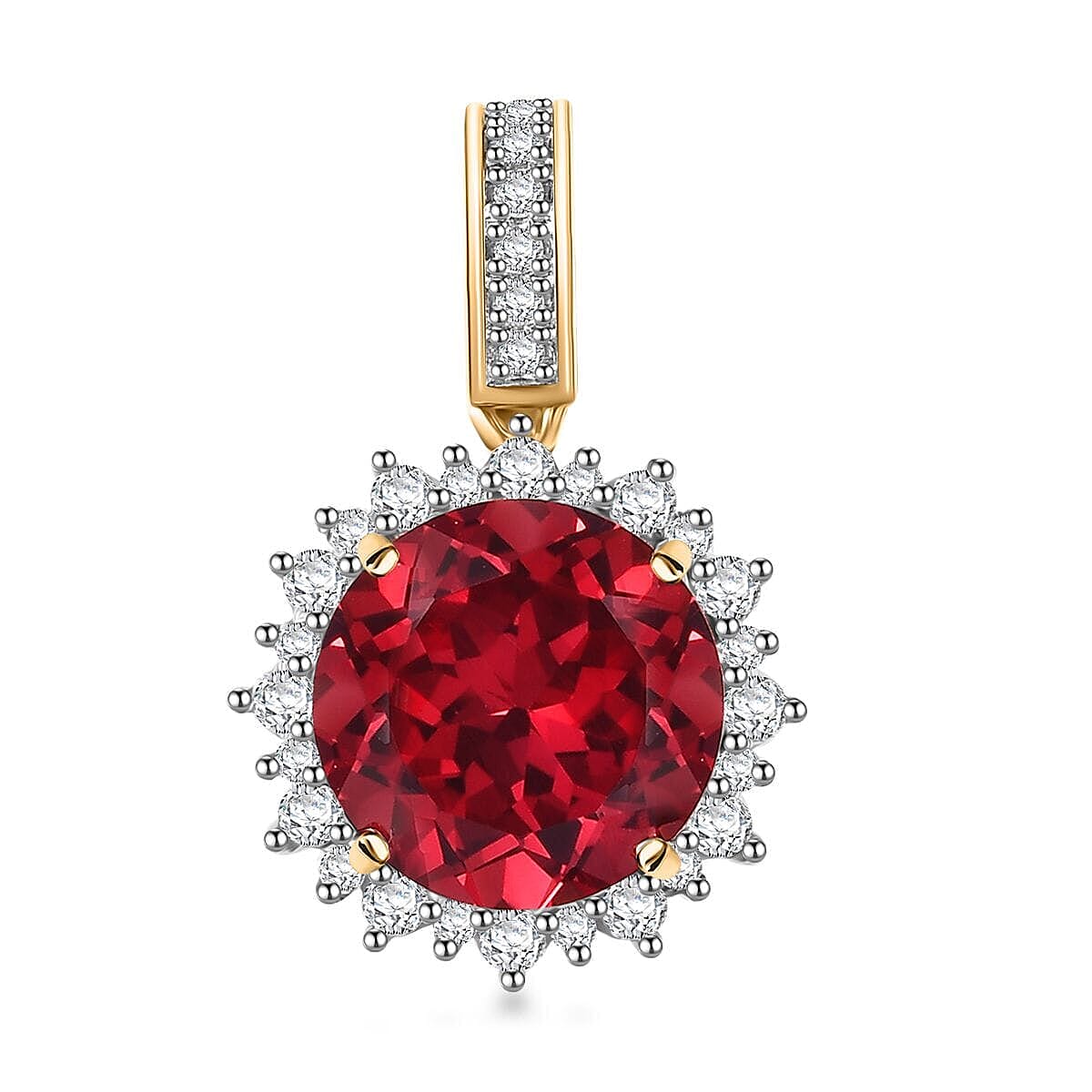 Luxuriant 9K Yellow Gold AAA Lab Grown Padparadscha Sapphire & Lab Grown Diamond (VS-EF) AGI Certified Pendant with Chain (Size - 18) with Spring Ring Clasp 4.27 Ct.