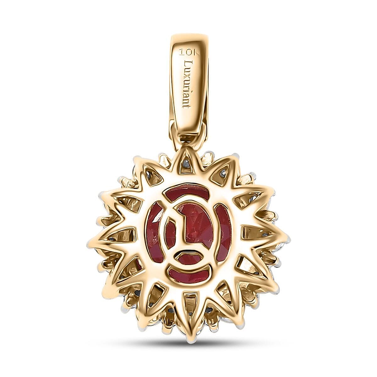 Luxuriant 9K Yellow Gold AAA Lab Grown Padparadscha Sapphire & Lab Grown Diamond (VS-EF) AGI Certified Pendant with Chain (Size - 18) with Spring Ring Clasp 4.27 Ct.