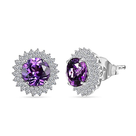10K White Gold  AAA   Lab Grown Color Change Sapphire ,  Lab Grown Diamond  EF, VS Solitaire Stud Push Post Earring 4.54 ct,  Gold Wt. 2.9 Gms  4.180  Ct.