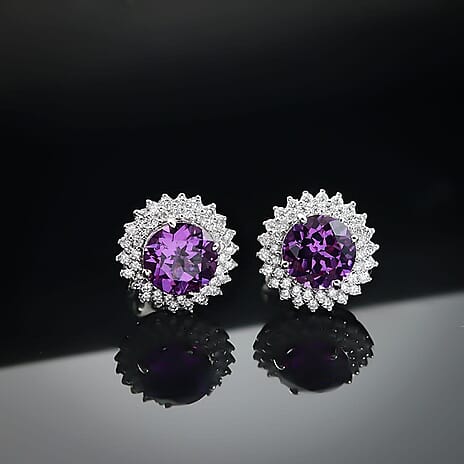 10K White Gold  AAA   Lab Grown Color Change Sapphire ,  Lab Grown Diamond  EF, VS Solitaire Stud Push Post Earring 4.54 ct,  Gold Wt. 2.9 Gms  4.180  Ct.
