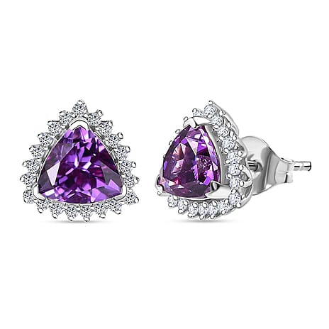 10K White Gold  AAA   Lab Grown Color Change Sapphire ,  Lab Grown Diamond  EF, VS Solitaire Stud Push Post Earring 3.45 ct,  Gold Wt. 2.05 Gms  3.270  Ct.