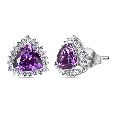 10K White Gold AAA Lab Grown Color Change Sapphire , Lab Grown Diamond EF, VS Solitaire Stud Push Post Earring 3.45 ct, Gold Wt. 2.05 Gms 3.270 Ct. 10K White Gold AAA Lab Grown Color Change Sapphire , Lab Grown Diamond EF, VS Solitaire Stud Push Post Earring 3.45 ct, Gold Wt. 2.05 Gms 3.270 Ct.