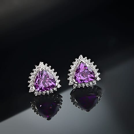 10K White Gold  AAA   Lab Grown Color Change Sapphire ,  Lab Grown Diamond  EF, VS Solitaire Stud Push Post Earring 3.45 ct,  Gold Wt. 2.05 Gms  3.270  Ct.