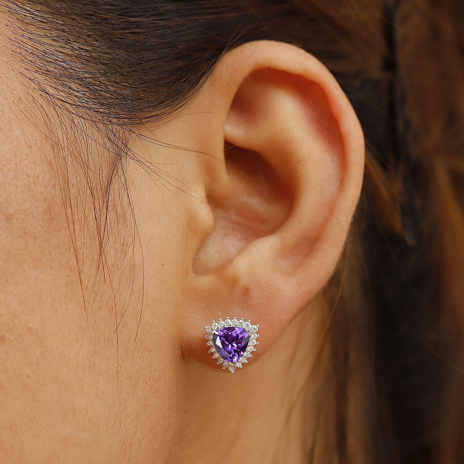 10K White Gold  AAA   Lab Grown Color Change Sapphire ,  Lab Grown Diamond  EF, VS Solitaire Stud Push Post Earring 3.45 ct,  Gold Wt. 2.05 Gms  3.270  Ct.