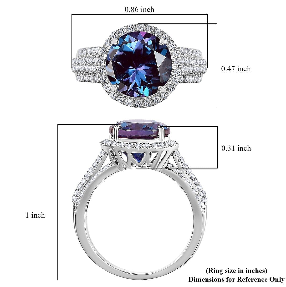 Luxuriant 9K White Gold AGI Certified AAA Lab Grown Alexandrite & VS-E-F Lab Grown Diamond Ring 5.63 Ct.