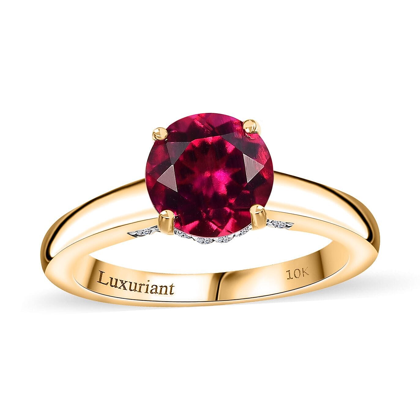 Appraised & Certified LUXURIANT 10K Yellow Gold AAA Lab Grown Bixbite, Lab Grown Diamond EF, VS Solitaire Ring, 2.09 Ct.