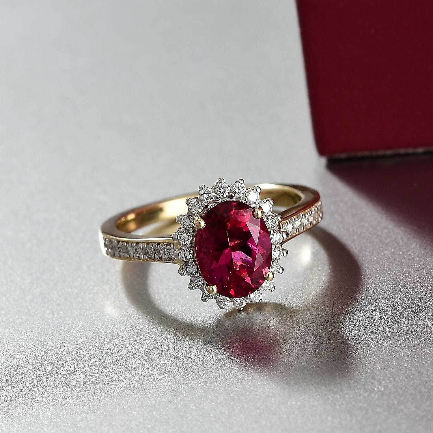 10K Yellow Gold AAA Lab Grown Bixbite, Lab Grown Diamond EF, VS Main Stone With Side Stone Ring, Gold Wt.3.35 Gms  2.148  Ct.