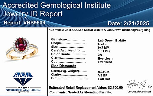 10K Yellow Gold AAA Lab Grown Bixbite, Lab Grown Diamond EF, VS Main Stone With Side Stone Ring, Gold Wt.3.35 Gms  2.148  Ct.