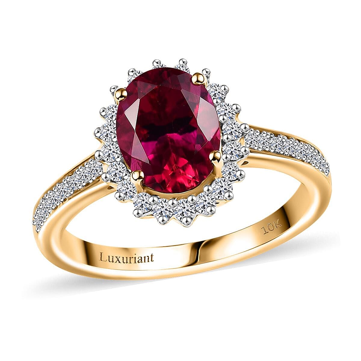 Appraised & Certified LUXURIANT 10K Yellow Gold AAA Lab Grown Bixbite, Lab Grown Diamond EF, VS Ring, 2.14 Ct.
