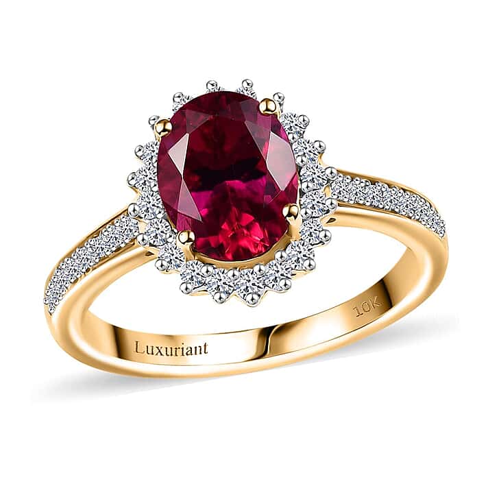 Appraised & Certified LUXURIANT 10K Yellow Gold AAA Lab Grown Bixbite, Lab Grown Diamond EF, VS Ring, 2.14 Ct.
