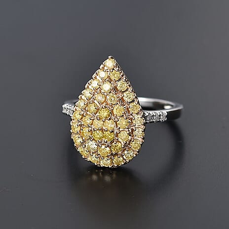 9K Yellow & White Gold SGL Certified Natural Yellow Diamond and White Diamond Ring 1.05 Ct.