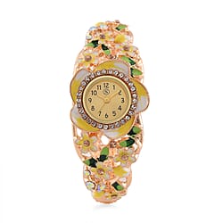 STRADA Japanese Movt. Water-Resistant Floral Bangle Watch with Multi Colour Enamel & Crystal Strap