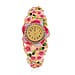 STRADA Japanese Movt. Water-Resistant Floral Bangle Watch with Yellow and Green Enamel & Crystal Strap