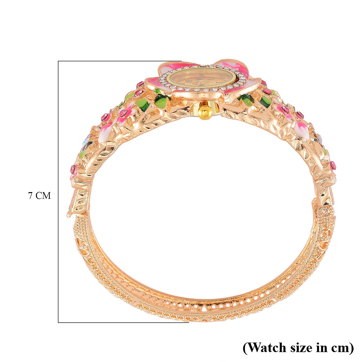 STRADA Japanese Movt. Water-Resistant Floral Bangle Watch with Multi Colour Enamel & Crystal Strap